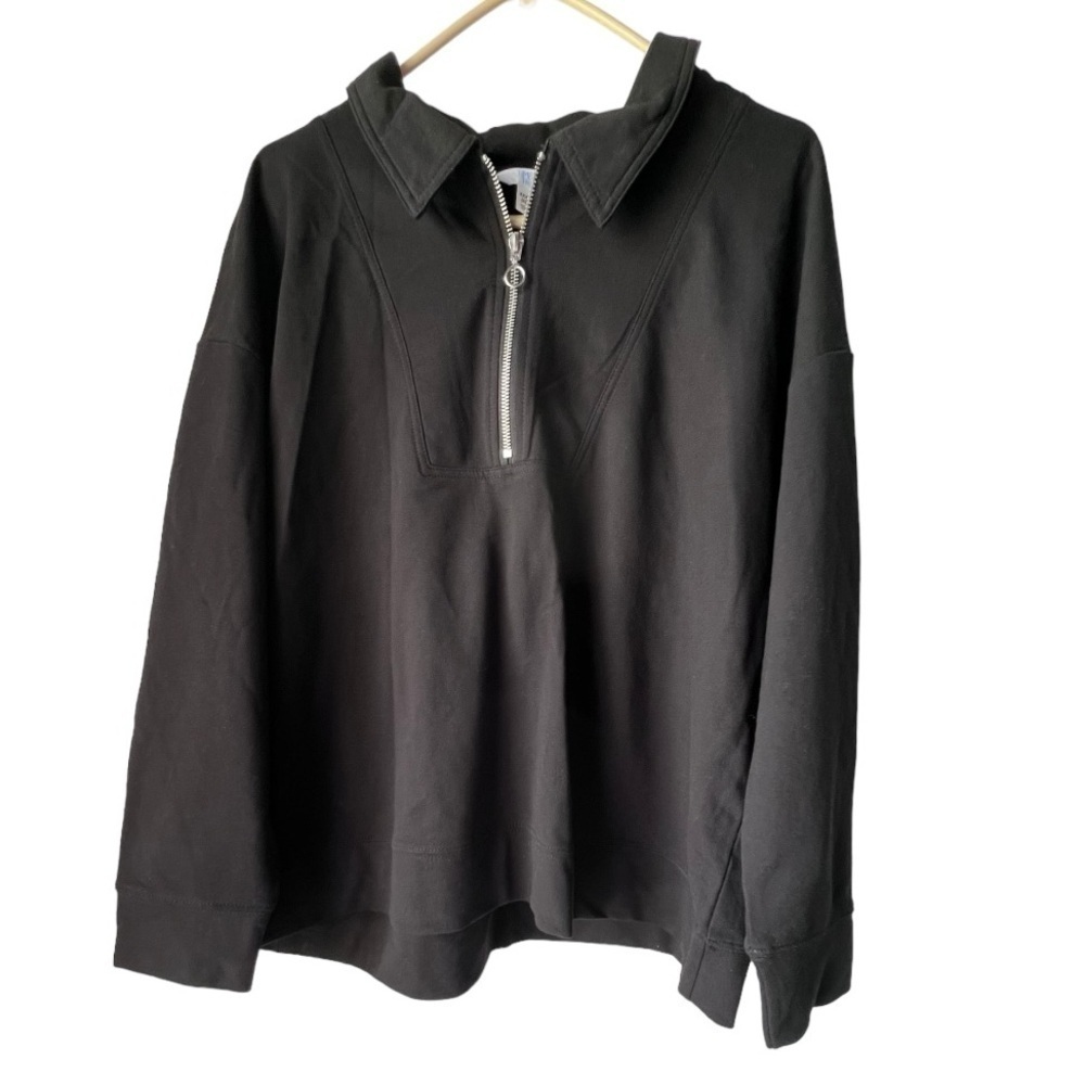 Women's Solid Homme Black High Neck sweatshirt black zip urban plus size XXXL.